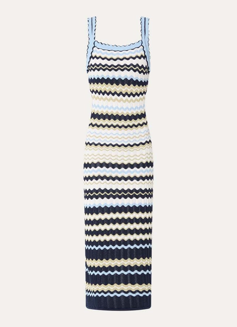 French Connection Dames London fijngebreide midi jurk met opengewerkt dessin in de kleur Donkerblauw