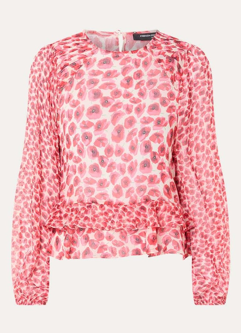 French Connection Dames Emina semi-transparante tuniek met bloemenprint en ruches in de kleur Donkerroze