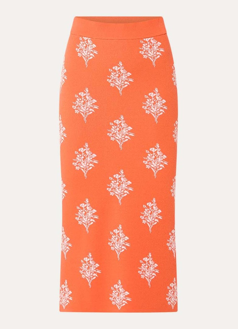 French Connection Dames Imelda fijngebreide midi kokerrok met print in de kleur Oranjerood