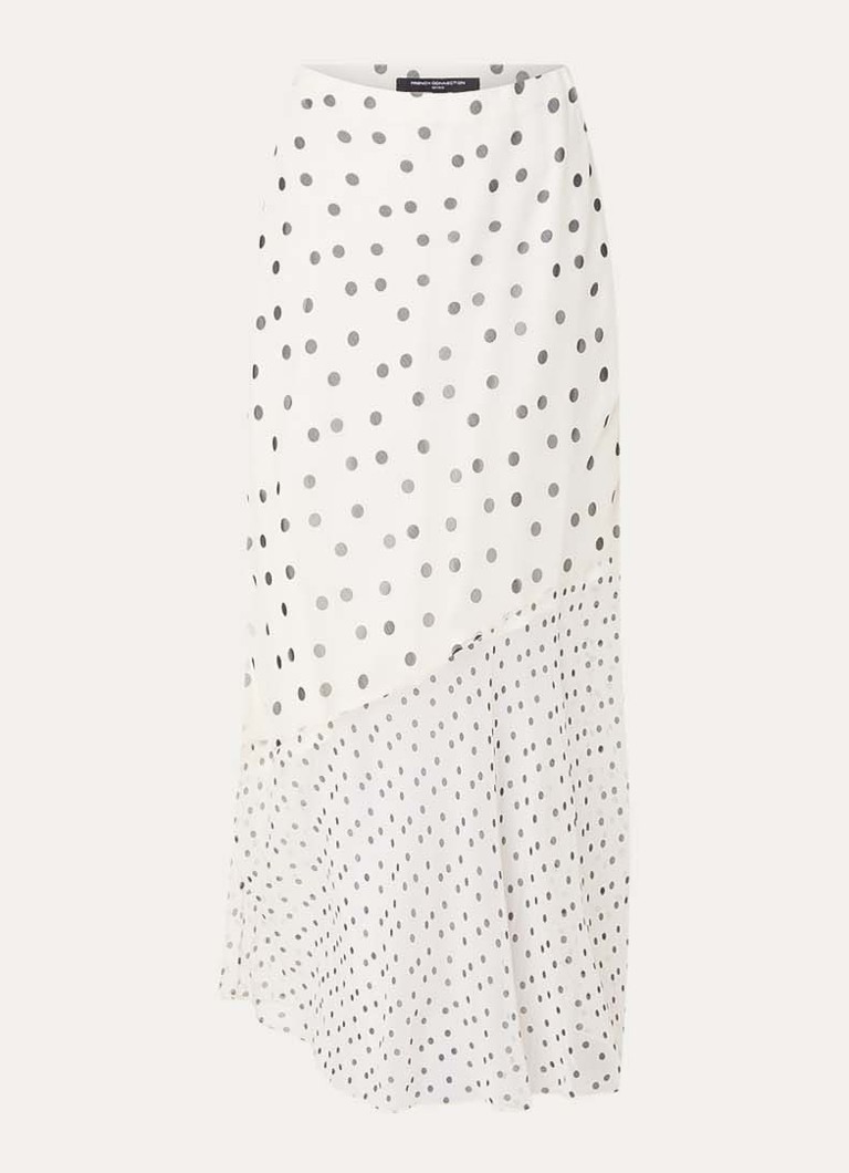 French Connection Dames Valeria asymmetrische midi rok met stippenprint en volant in de kleur Gebroken wit