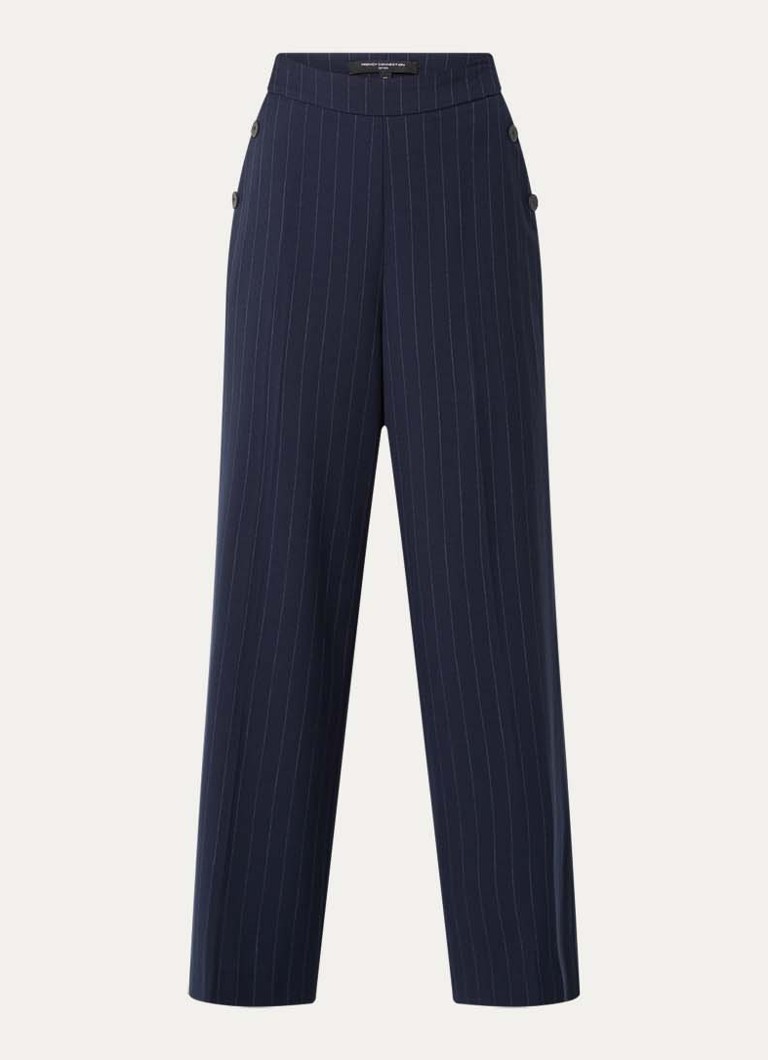 French Connection Dames Alia high waist wide fit pantalon met krijtstreep en steekzakken in de kleur Donkerblauw