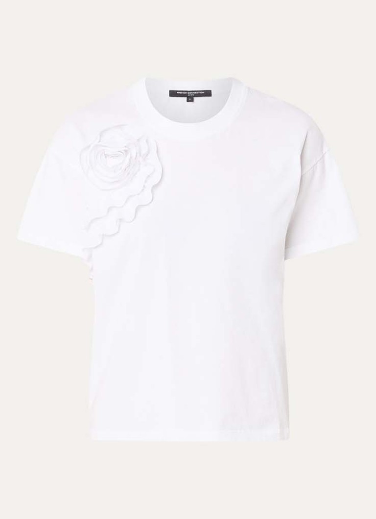 French Connection Dames Rosette Ruffle T-shirt met applicatie in de kleur Wit