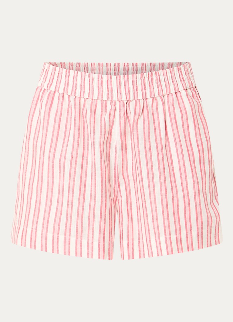 French Connection Dames Cheryl mid waist straight fit korte broek met streepprint in de kleur Koraalroze