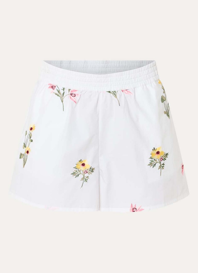French Connection Dames Alissa high waist loose fit korte broek met bloemborduring in de kleur Wit