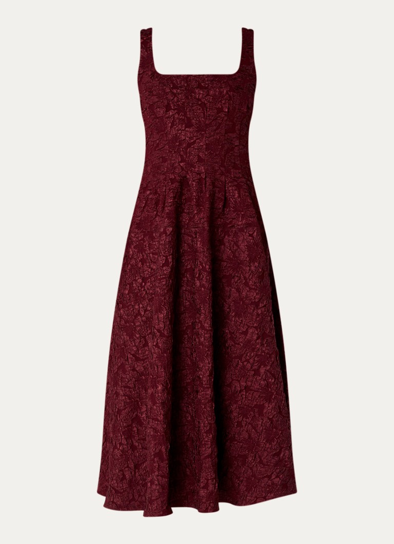 French Connection Dames Milenda midi jurk met jacquard dessin in de kleur Bordeauxrood