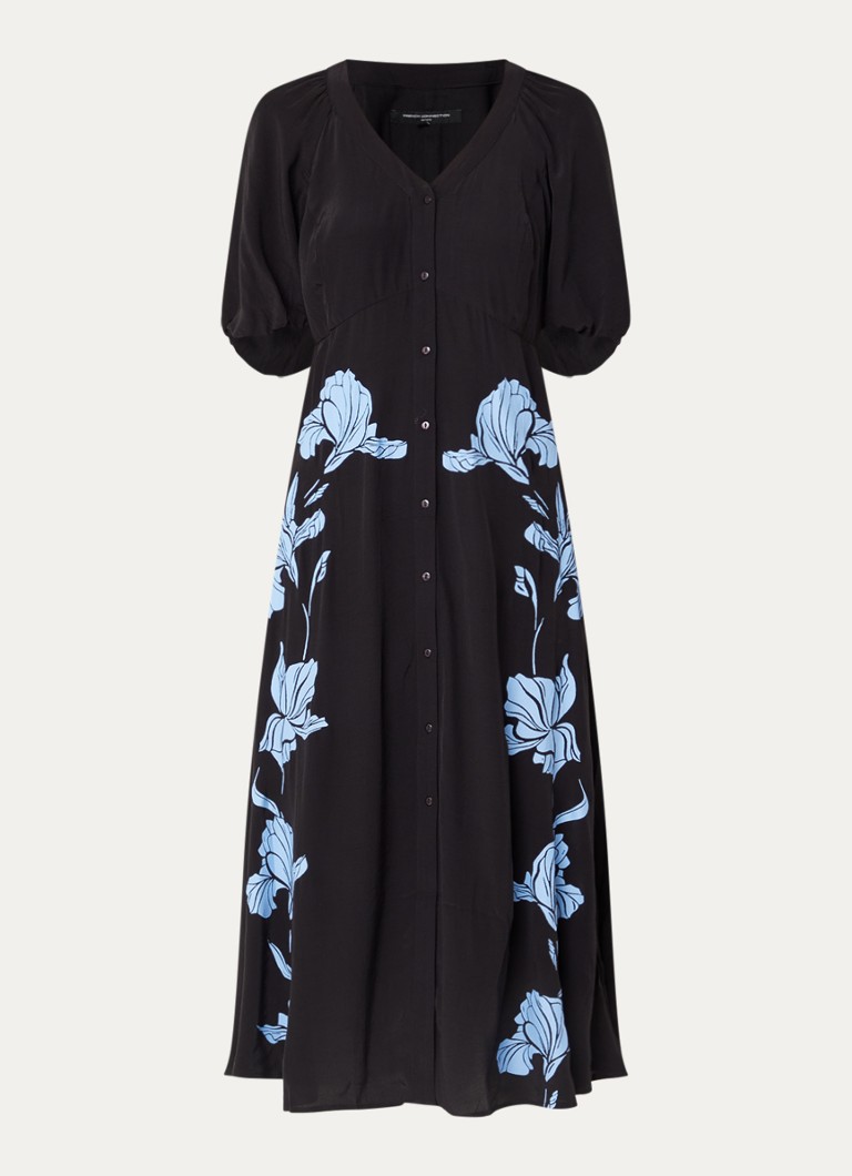 French Connection Dames Nicola Lizzy midi blousejurk met bloemenprint in de kleur Zwart