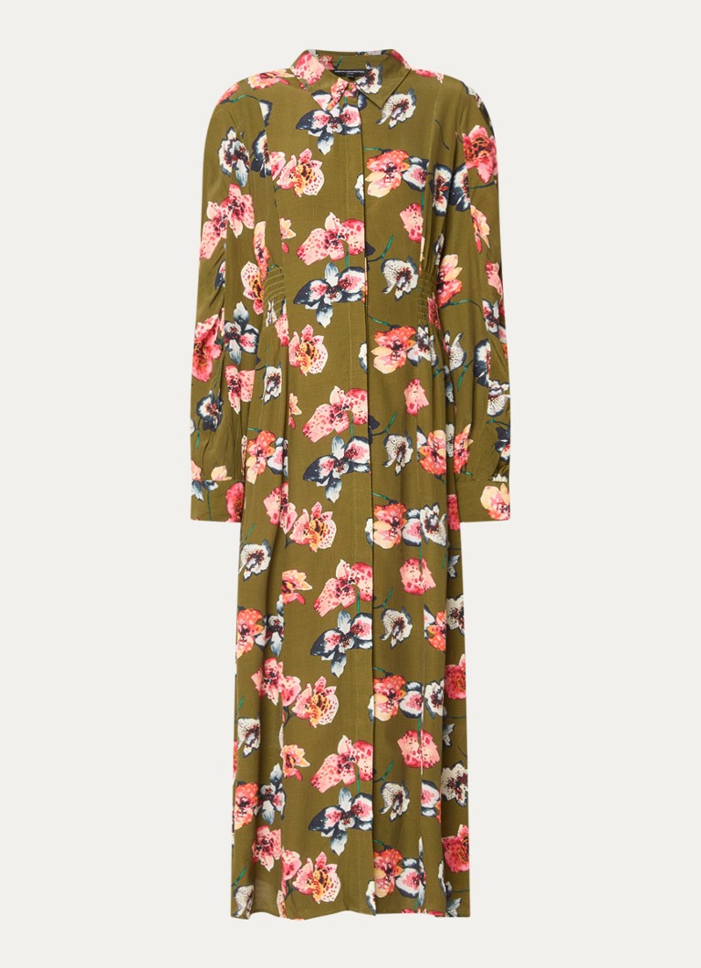 French Connection Dames Abbie Lizzy midi blousejurk met bloemenprint in de kleur Mosgroen