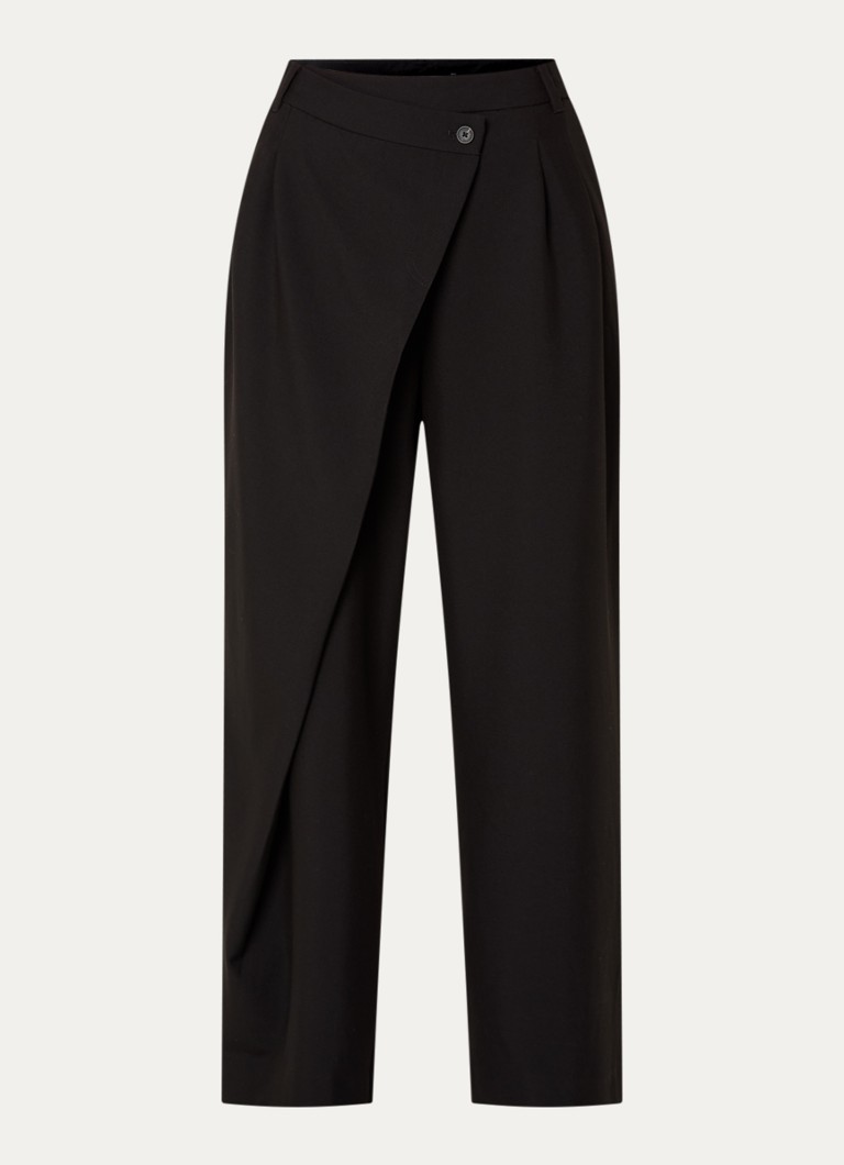 French Connection Dames Junis high waist wide fit pantalon met overslag in de kleur Zwart