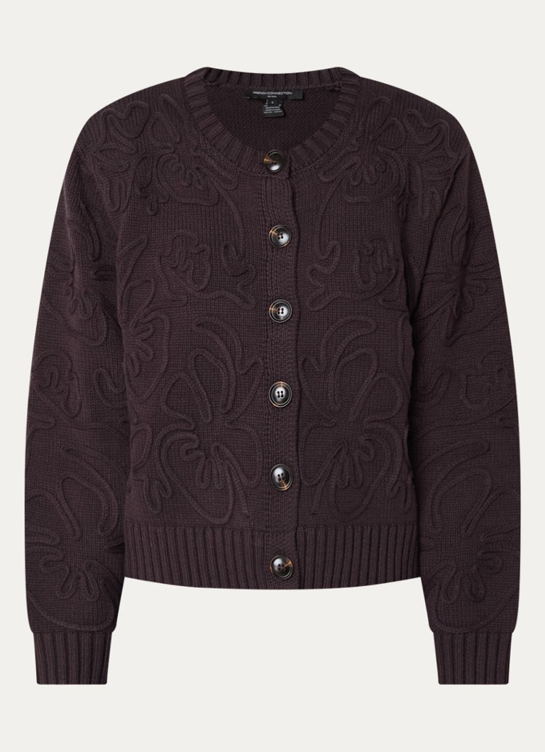 French Connection Dames Varli grofgebreid vest met bloemborduring in de kleur Donkerbruin