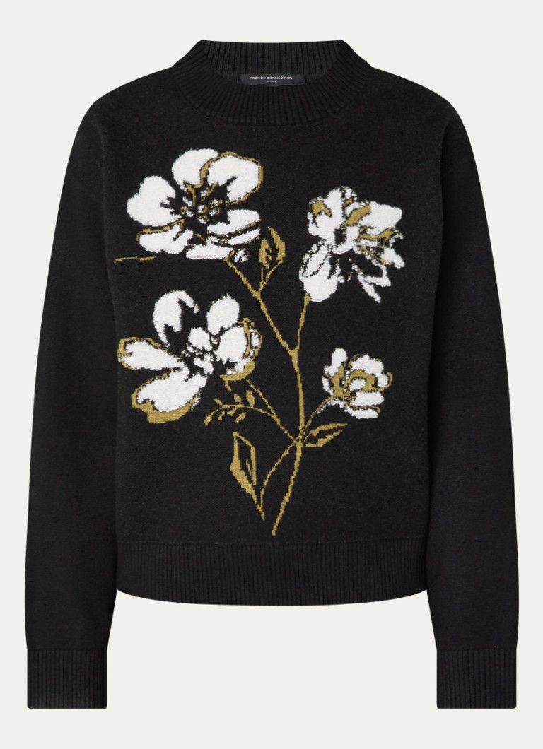 French Connection Dames Oriana fijngebreide trui met ingebreide bloemenprint in de kleur Zwart