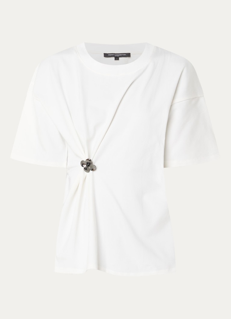 French Connection Dames Rallie T-shirt met gedrapeerd detail en applicatie in de kleur Wit