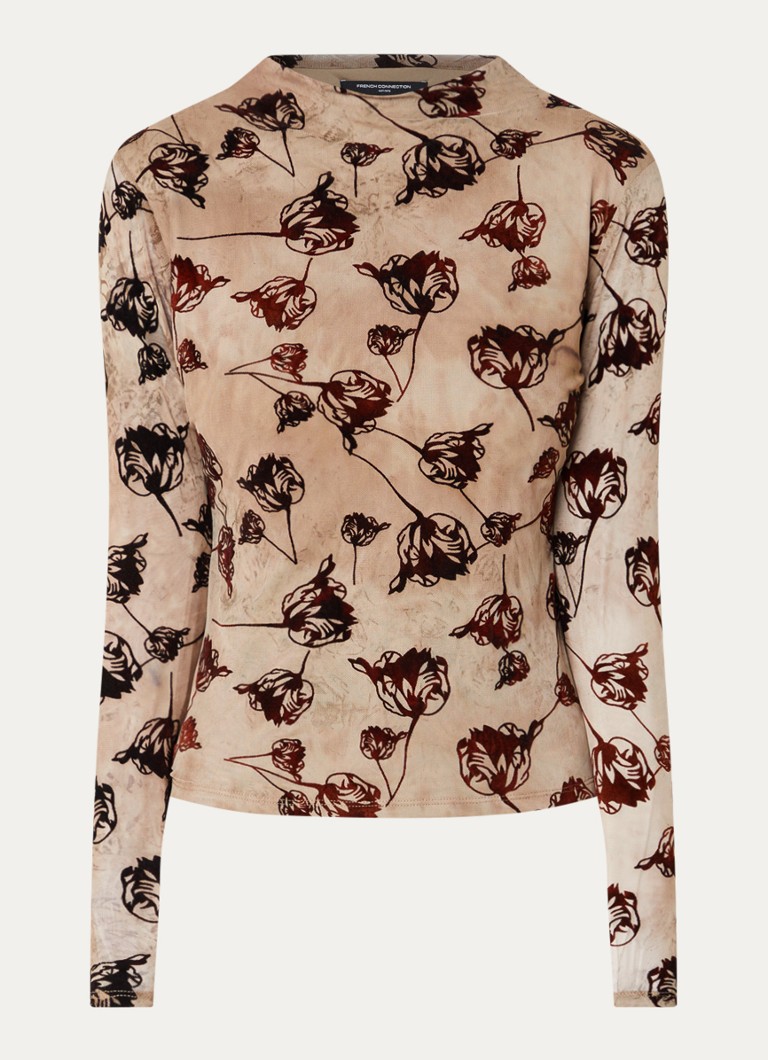 French Connection Dames Tia top van mesh met bloemenprint in de kleur Bruin