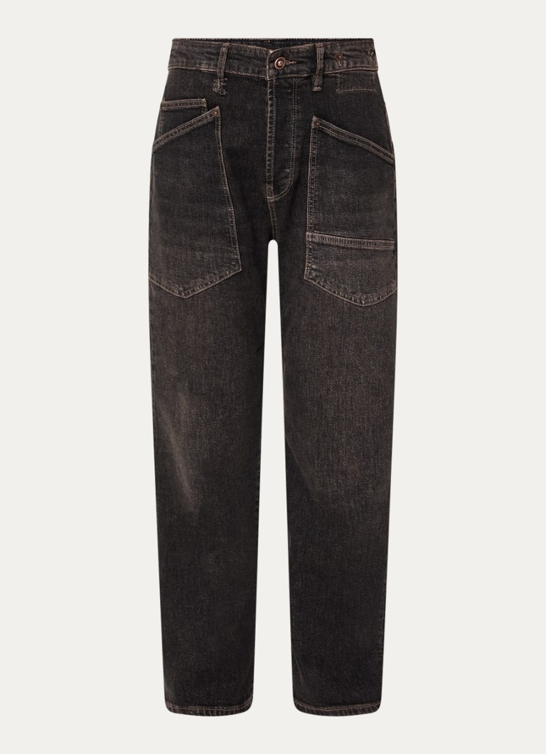 MAC Jeans Dames Baggy mid waist straight leg cropped jeans met opgestikte zakken in de kleur Donkerbruin