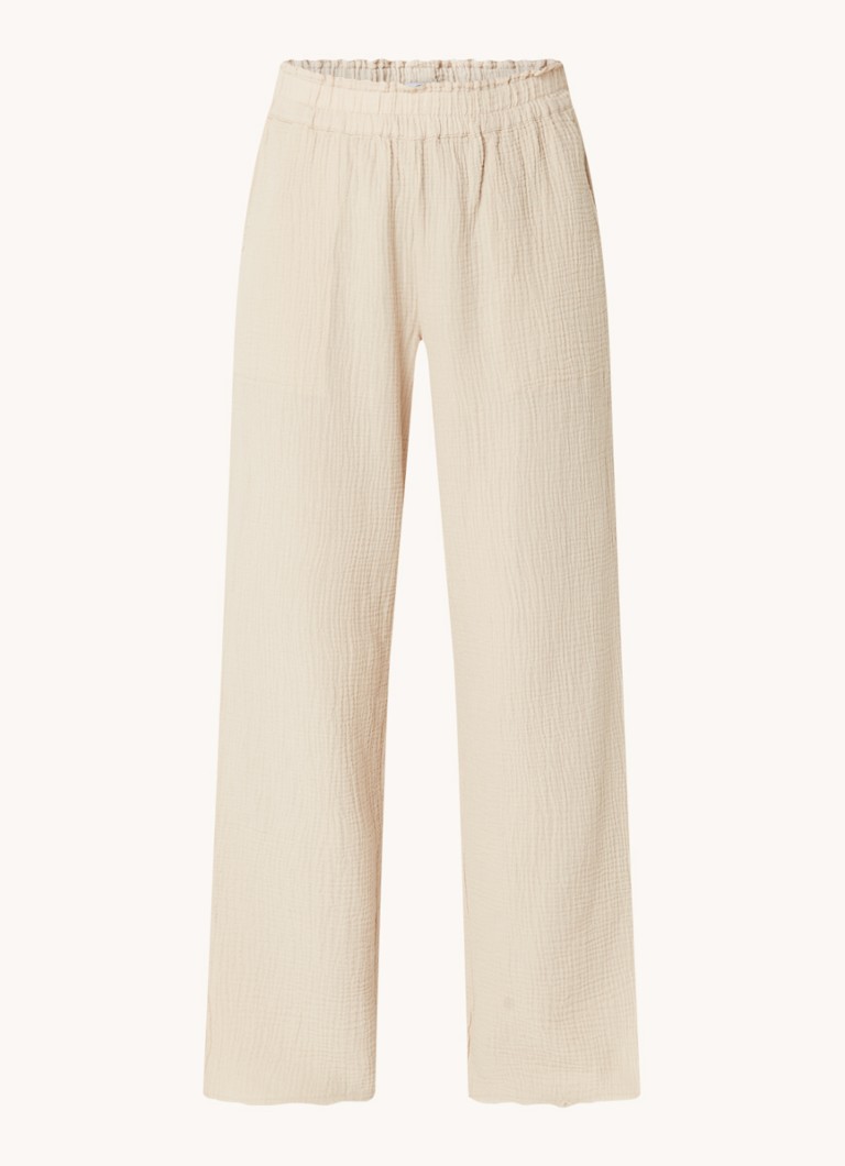 Rails Dames Leon high waist wide fit broek van katoen in de kleur Donkerbeige