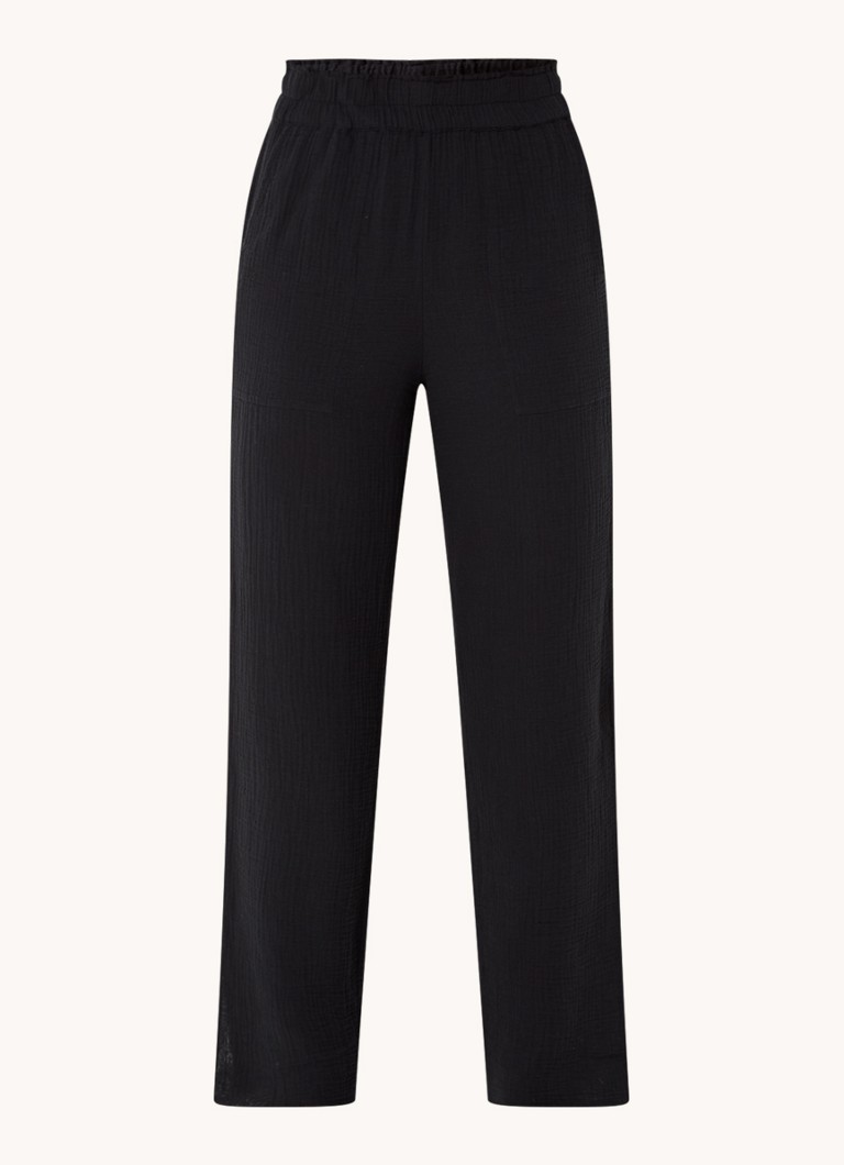 Rails Dames Leon mid waist straight fit broek van katoen met structuur in de kleur Zwart