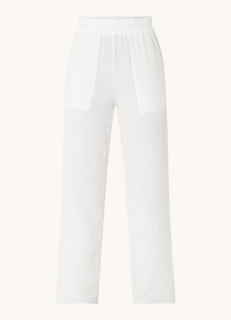 Rails Dames Leon mid waist straight fit broek van katoen met structuur in de kleur Wit