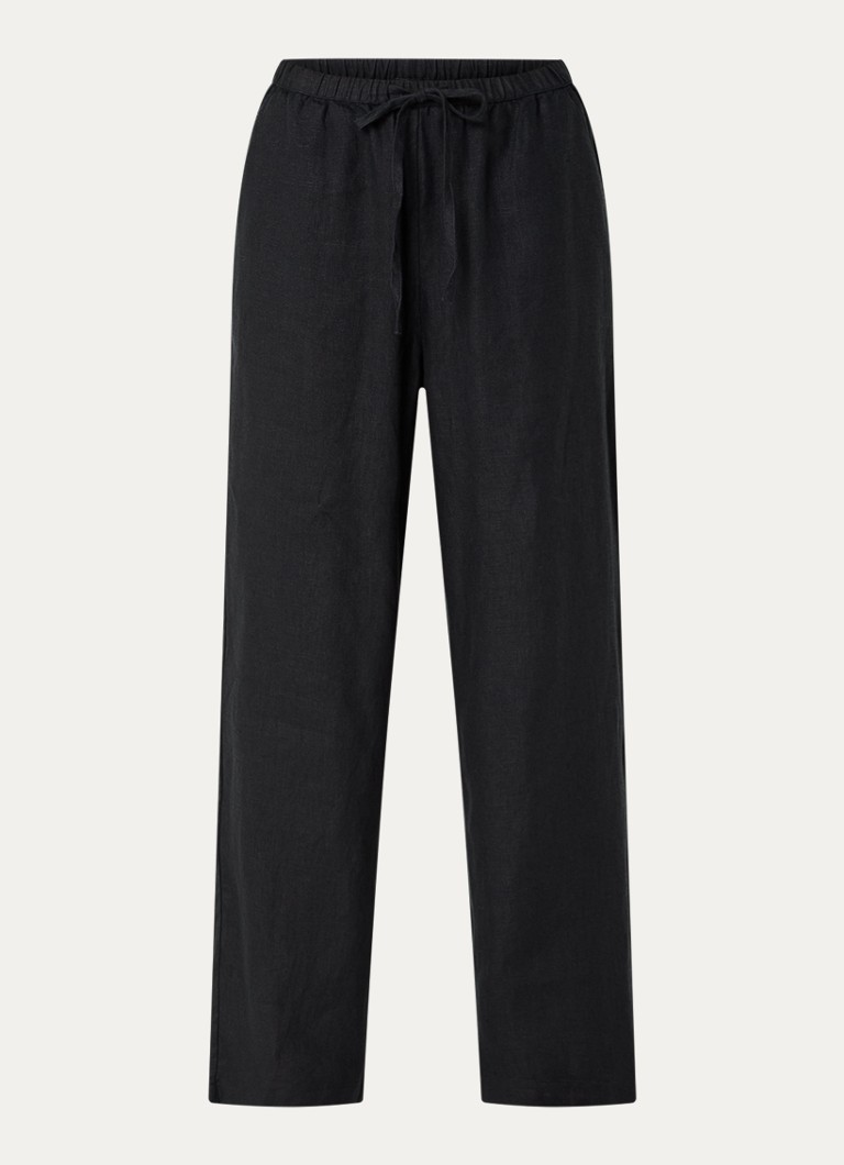 Rails Dames Emmie high waist straight fit broek van linnen met steekzakken in de kleur Zwart