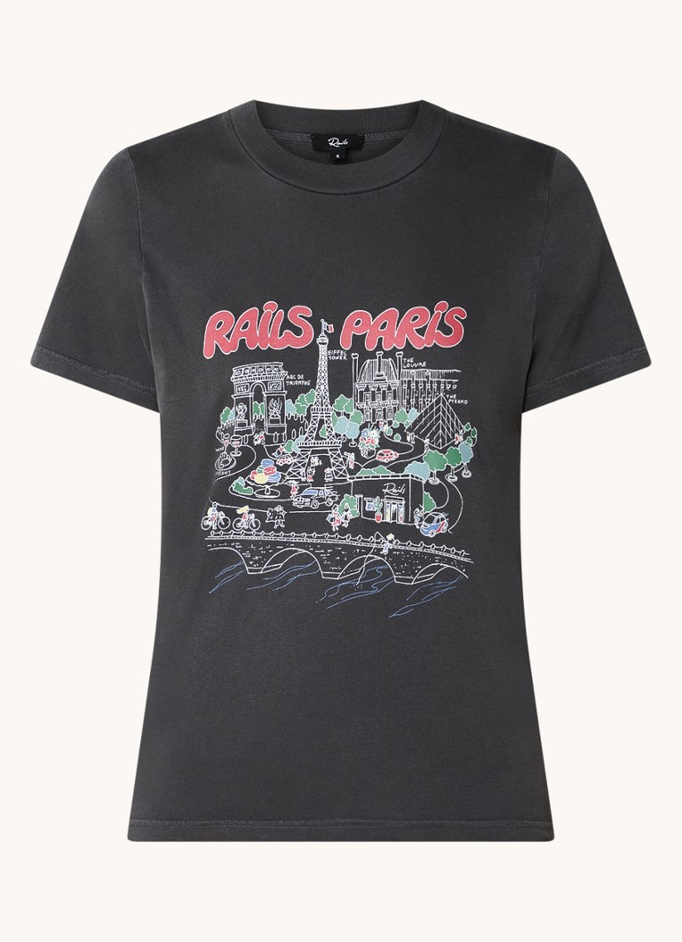 Rails Dames Boyfriend T-shirt met logoprint in de kleur Antraciet