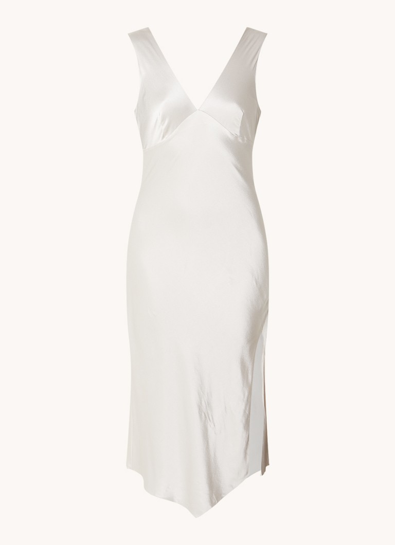 Rails Dames Monique midi jurk van satijn met split in de kleur Gebroken wit