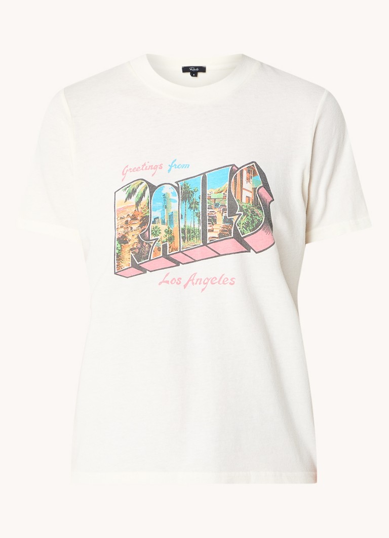 Rails Dames Boyfriend T-shirt met logoprint in de kleur Creme