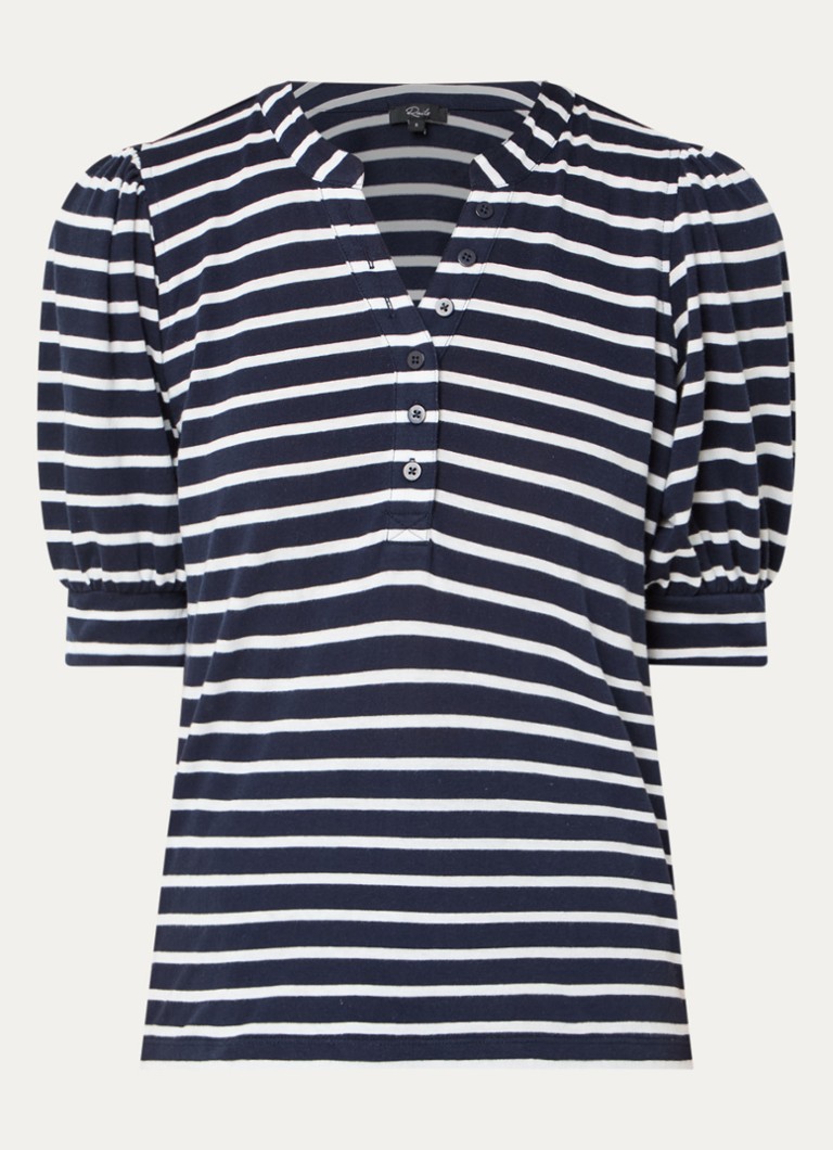 Rails Dames Jewel top met streepprint en ballonmouw in de kleur Donkerblauw