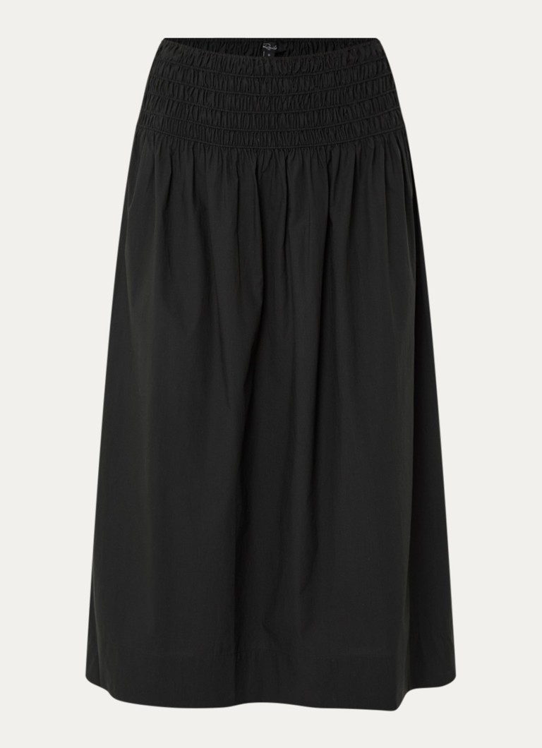Rails Dames Alessa midi rok in linnenblend met smockwerk in de kleur Zwart