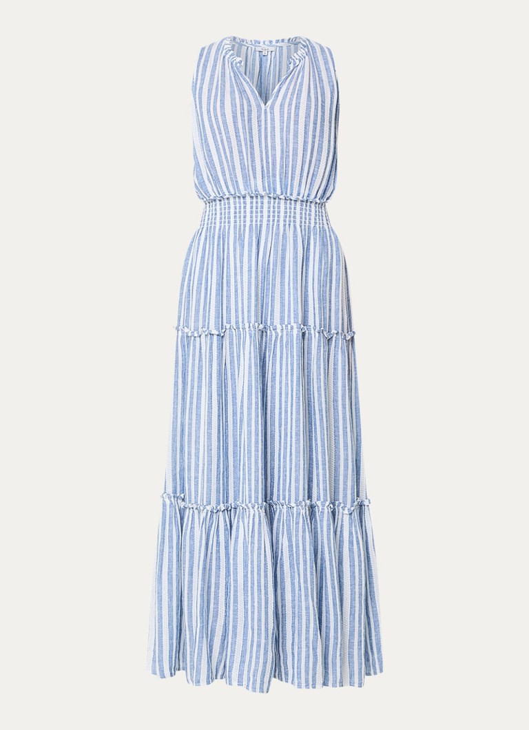 Rails Dames Loulou gelaagde maxi jurk in linnenblend met streepprint in de kleur Blauw