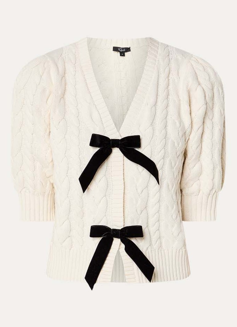 Rails Dames Clarissa kabelgebreid vest met strikdetail in de kleur Gebroken wit