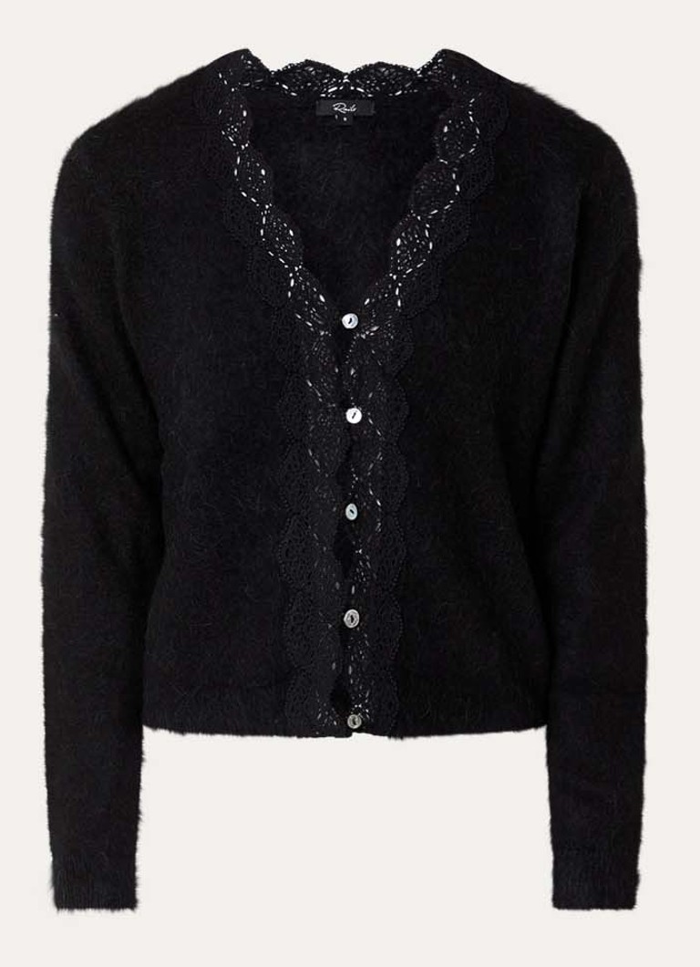 Rails Dames Mer fijngebreid vest in alpaca wolblend met kant in de kleur Zwart