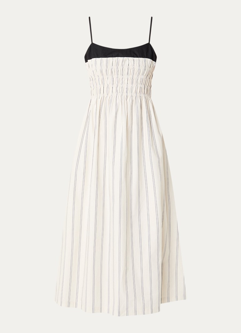 Rails Dames Midi jurk met streepdessin en steekzakken in de kleur Gebroken wit