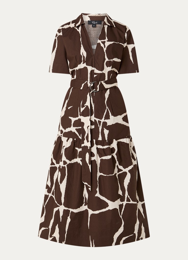 Rails Dames Midi jurk met ceintuur en steekzakken in de kleur Donkerbruin