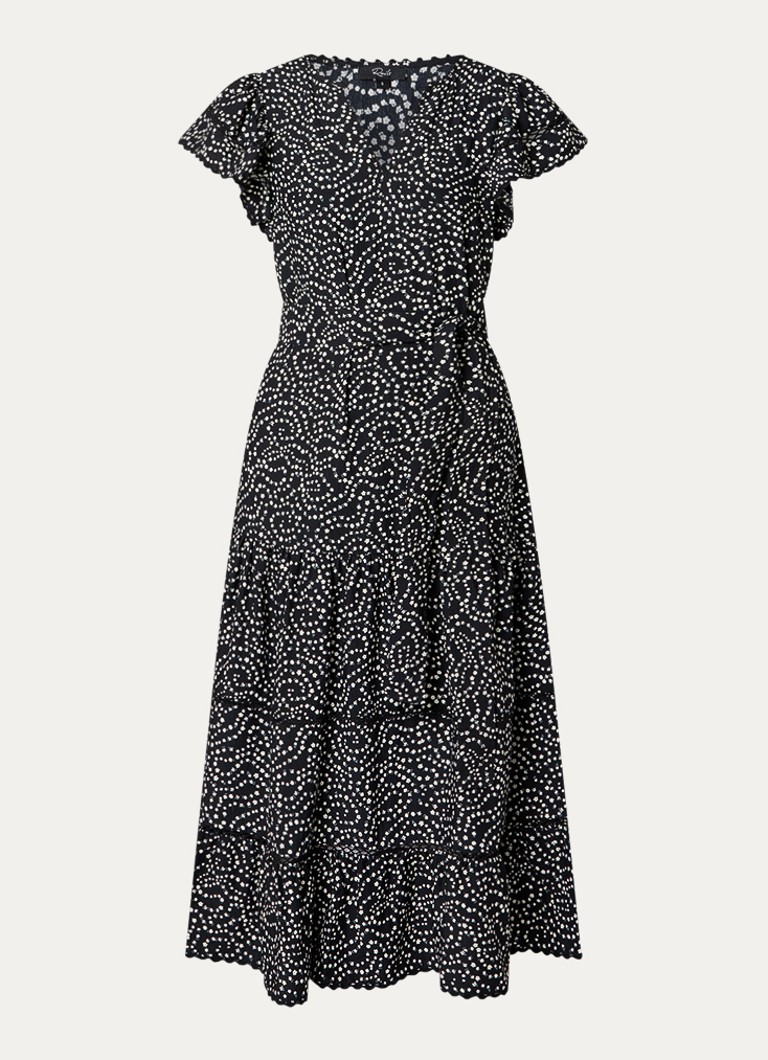 Rails Dames Midi jurk met print en vlindermouw in de kleur Zwart