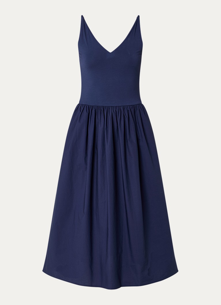 Rails Dames Midi jurk met steekzakken en V-hals in de kleur Donkerblauw