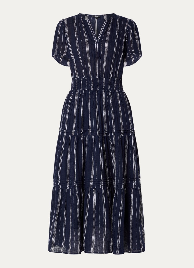 Rails Dames Cannes maxi jurk in linnenblend met streepprint in de kleur Donkerblauw
