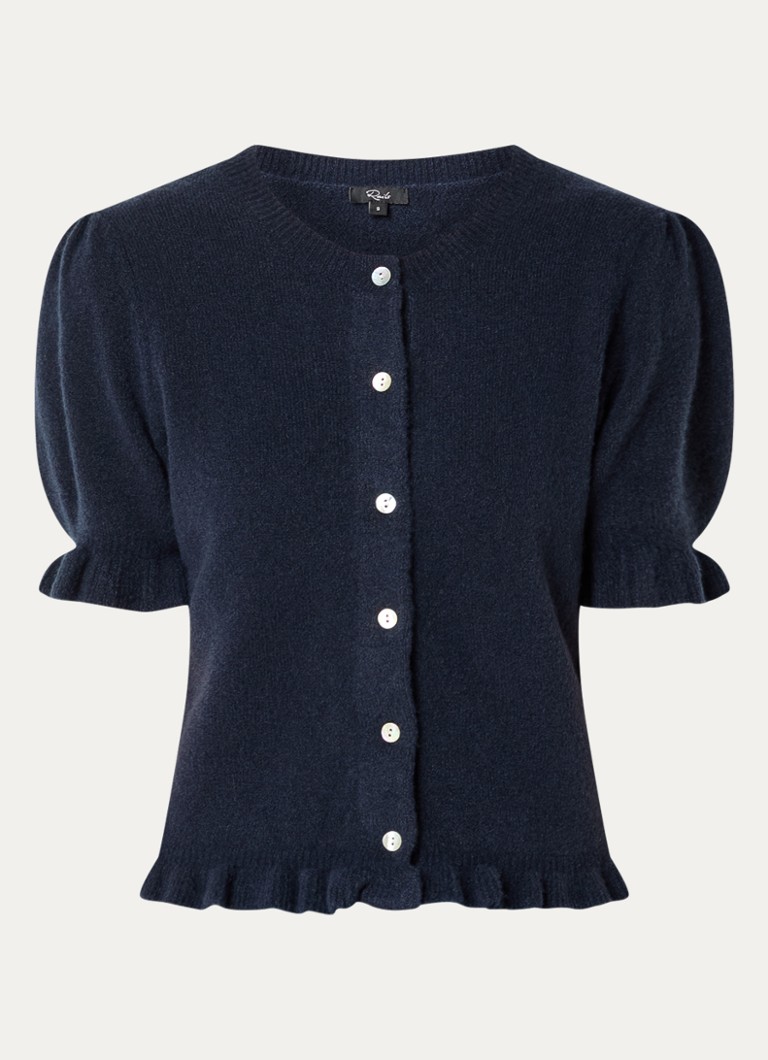 Rails Dames Lora fijngebreide trui in wolblend met volant en pofmouw in de kleur Donkerblauw