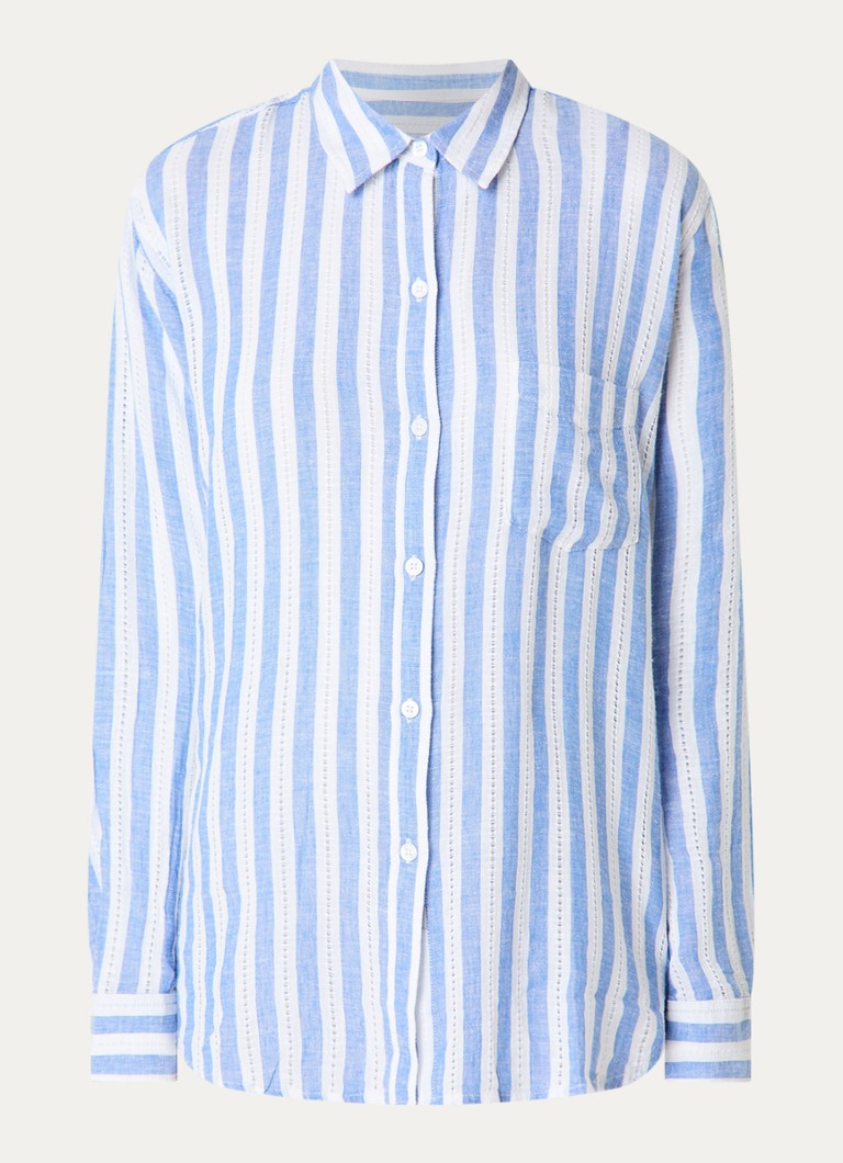 Rails Dames Charli blouse in linnenblend met opengewerkt dessin in de kleur Staalblauw