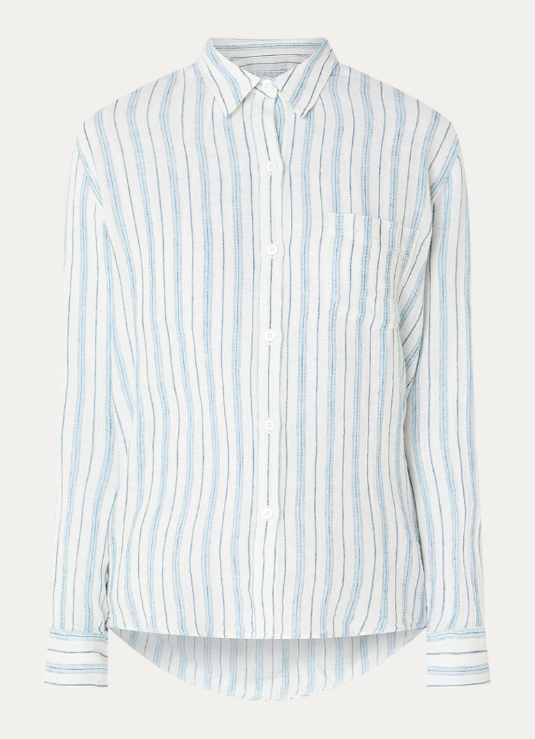 Rails Dames Charli blouse in linnenblend met streepprint in de kleur Blauwgrijs
