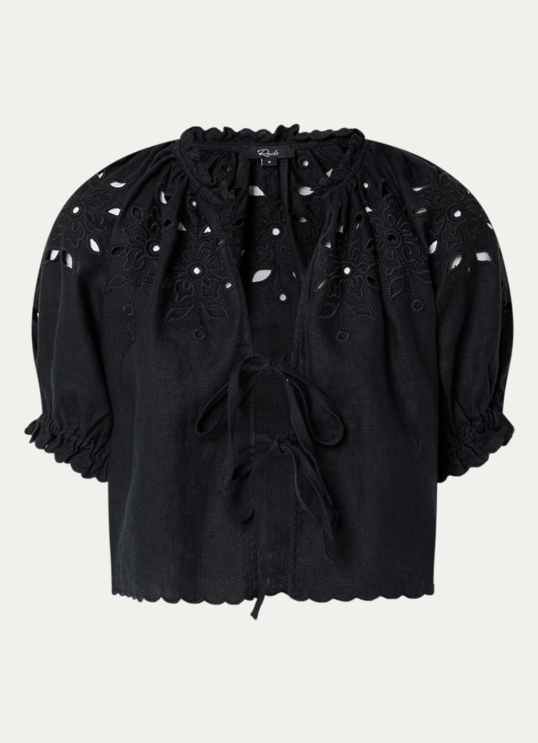 Rails Dames Blouse van linnen met cut-out detail in de kleur Zwart