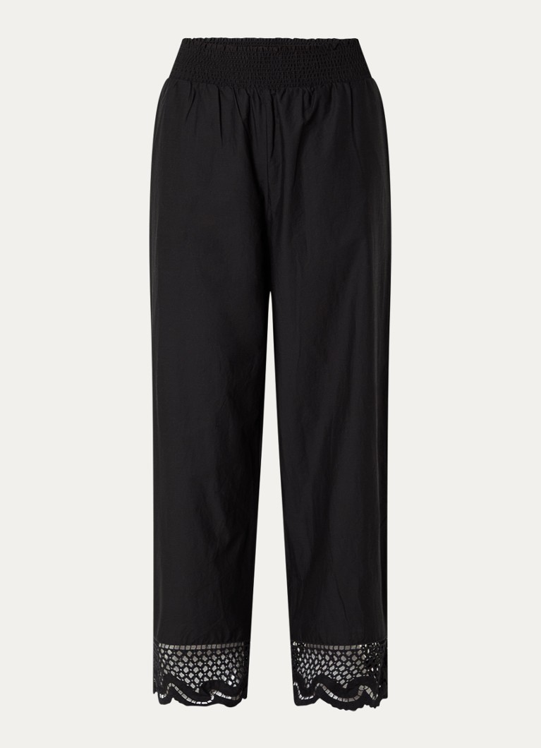 Rails Dames Henrik high waist loose fit broek met broderie in de kleur Zwart