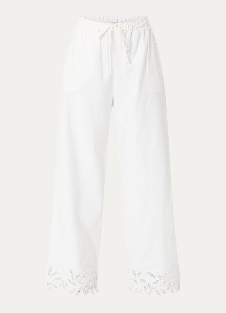 Rails Dames Emmie mid waist loose fit broek met steekzakken en broderie in de kleur Gebroken wit