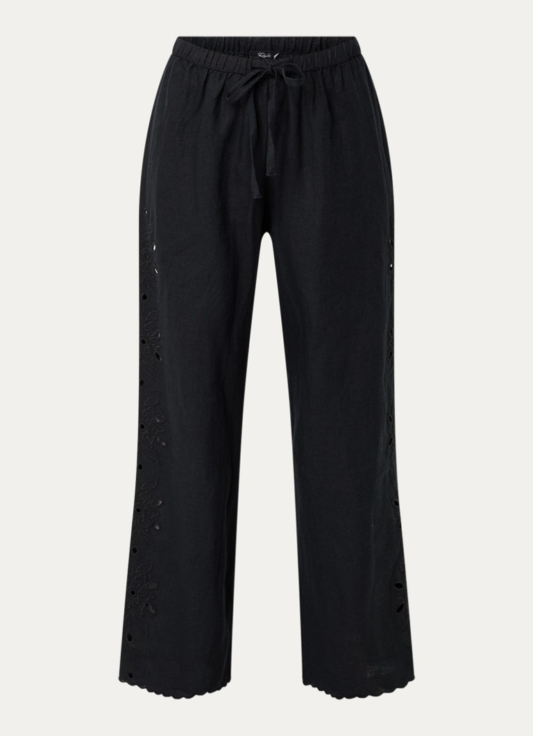 Rails Dames High waist wide fit pantalon van linnen in de kleur Zwart