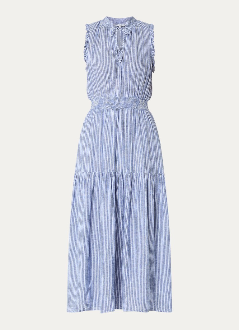 Rails Dames Alessi mouwloze maxi jurk in linnenblend met volant in de kleur Lichtblauw