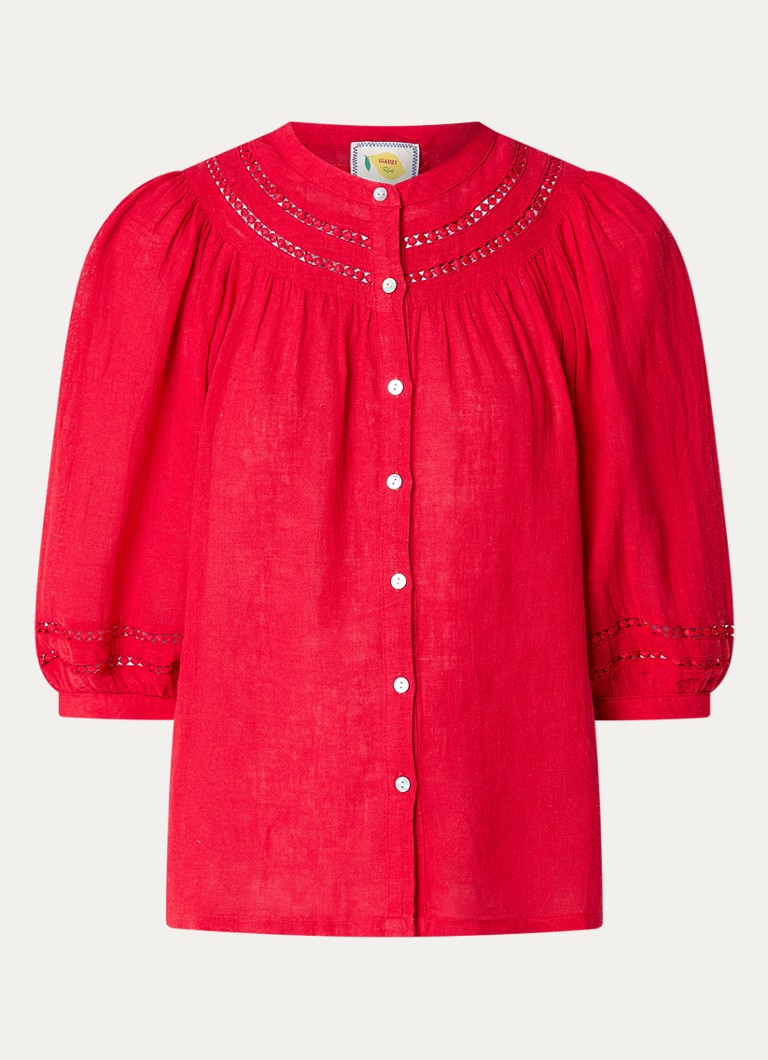 Rails Dames Theia blouse in linnenblend met broderie in de kleur Rood