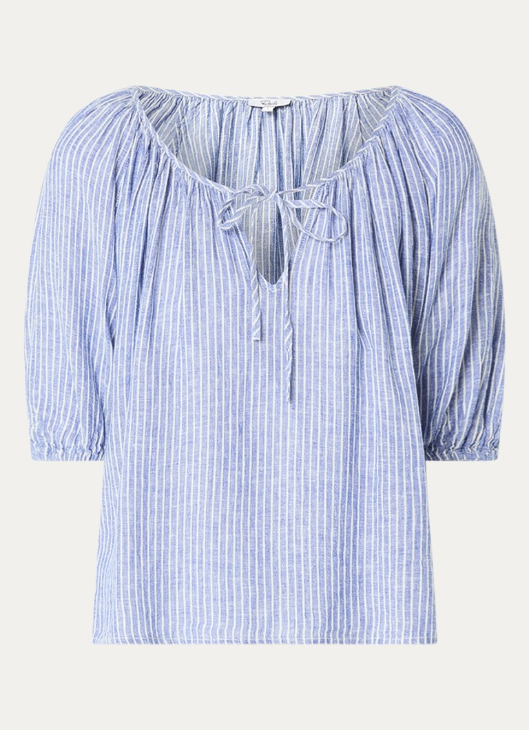 Rails Dames Kirstie tuniek in linnenblend met streepprint en pofmouw in de kleur Lichtblauw