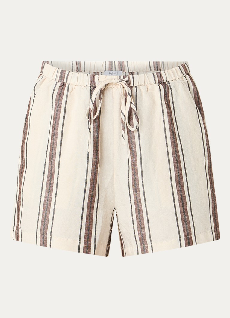 Rails Dames Austin mid waist straight fit korte broek in linnenblend met streepprint in de kleur Creme