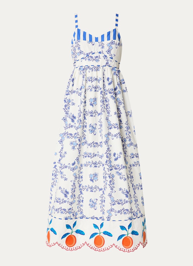 Rails Dames Midi jurk met print en broderie in de kleur Blauw