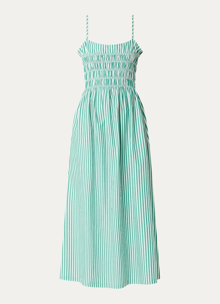 Rails Dames Primrose midi A-lijn jurk met smockwerk en streeprint in de kleur Donkergroen