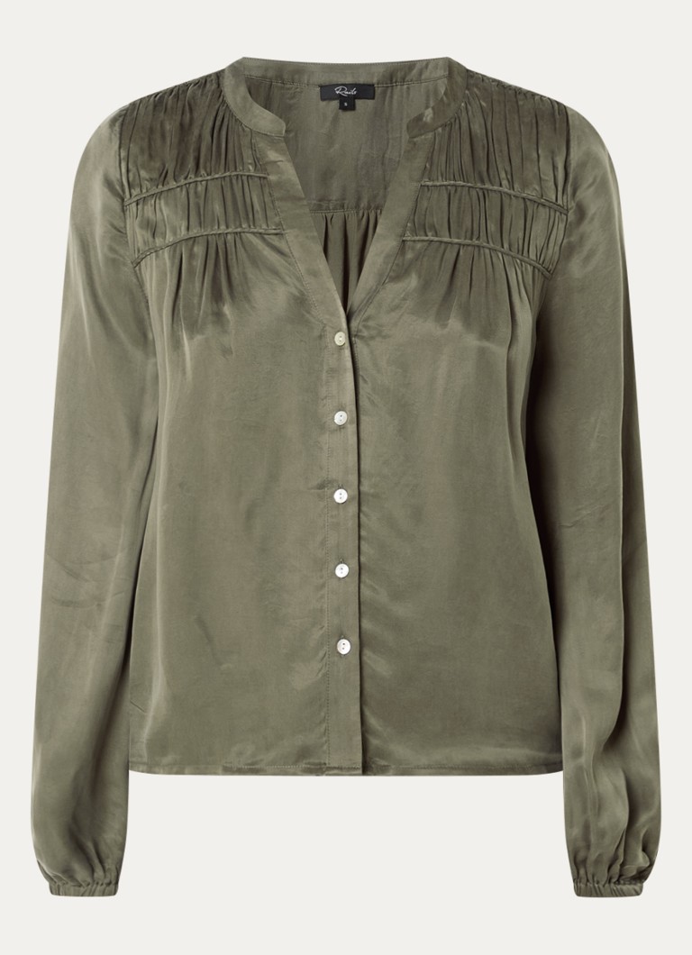 Rails Dames Cadence blouse met glanzende finish en ballonmouw in de kleur Olijfgroen