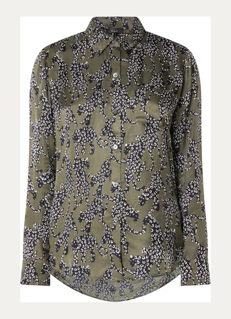 Rails Dames Alyssa blouse van satijn met print in de kleur Olijfgroen