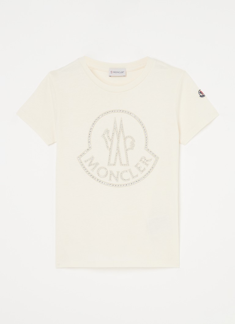 Moncler Meisjes T-shirt met logo en strass in de kleur Gebroken wit, maat: 104
